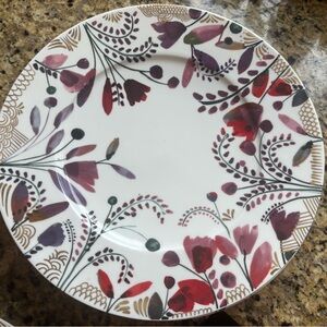 Anthropologie NEW set of 4 Scandinavian Gold Plum Floral Patterned Dinner Plates